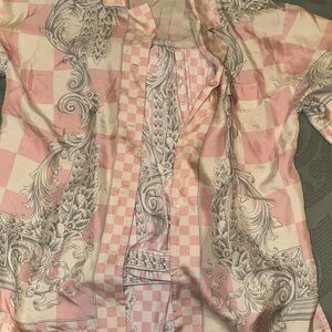 Versace Pink and Gray Checkered Blouse